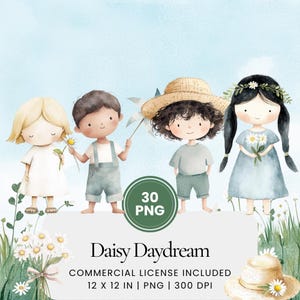 Daisy Daydream Clipart - 30 PNG - Digitale planner, junk journaling, commercieel gebruik, sublimatie, scrapbooking, kaarten, stickers, scènes, mokken