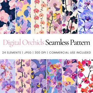 Digital Orchid Seamless Repeat Pattern, Digital Papers, Background, Tumbler Wrap, Printable, Commercial Use, Mugs, Apparel, Decor, Journal
