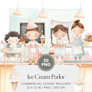 IJssalon Clipart - 30 PNG - Digitale planner, junk journaling, commercieel gebruik, sublimatie, scrapbooking, kaarten, stickers, scène, mok
