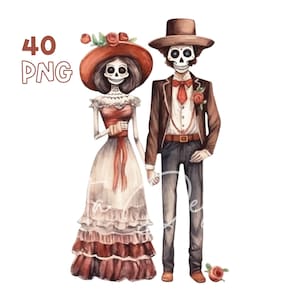 Catrina Couple Clipart - 40 High Quality PNGs - Digital Planner, Junk Journaling, Wall Art, Commercial Use, Digital Download, Mugs, Decor