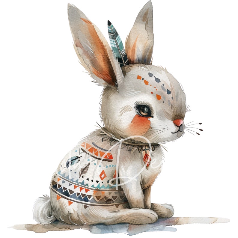 Feathered Rabbit Tribal Rabbit Clipart - 40 High Quality Pngs - Digital Planner, Junk ...