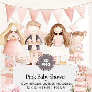 Rosa Baby-Dusche-Clipart - 30 PNG - digitaler Planer, Junk Journaling, Wandkunst, kommerzielle Nutzung, Sublimation, Scrapbooking, Aufkleber, Szene