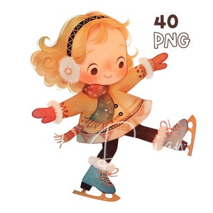Ice Skater Kids Clipart - 40 High Quality PNGs - Digital Planner, Junk Journaling, Watercolor, Wall Art, Commercial Use, Mugs, Sublimation