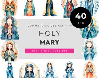 Holy Mary Clipart Bundle, Virgin Mother Christian Art Set, Marian Watercolor JPG Pack for Catholic Crafts, Prayer Journals & Religious Decor
