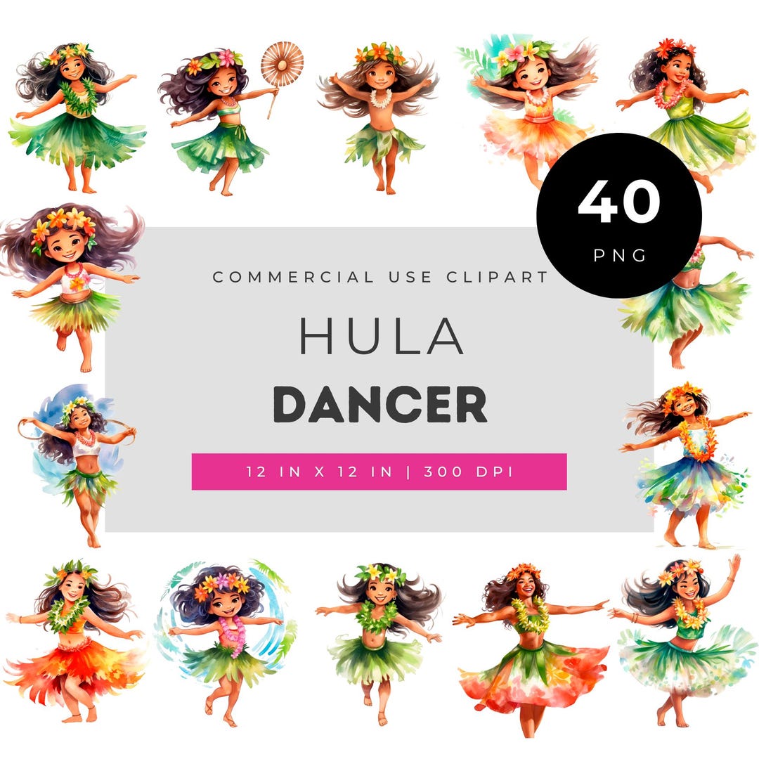 Hula Dancer Clipart Bundle, Tropical Hawaiian Dancer Illustrations for ...