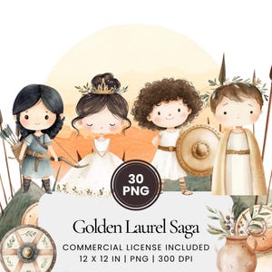 Golden Laurel Saga Clipart - 30 PNG - Digital Planner, Junk Journaling, Commercial Use, Sublimation, Scrapbooking, Stickers, Scene, Books