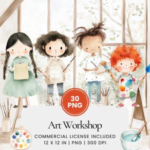 Atelier d'art clipart - 30 PNG - planificateur numérique, journal intime, art mural, utilisation commerciale, sublimation, scrapbooking, carte, autocollants, scène