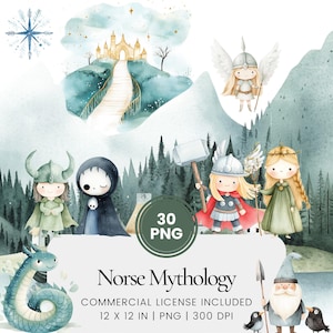 Mitologia vichinga norrena - 30 PNG - Planner digitale, Junk Journaling, Arte murale, Uso commerciale, Sublimazione, Scrapbooking, Biglietti, Tazze, Scena