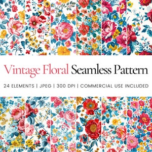 Vintage florales nahtloses Wiederholungsmuster, digitale Papiere, Hintergrund, Tumbler Wrap, bedruckbar, kommerzielle Nutzung digitales Papier, Tassen, Bekleidung