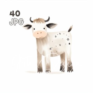 Koe Clipart - 40 Hoge kwaliteit JPG - Digitale Planner, Junk Journaling, Minimalistisch, Commercieel Gebruik, Digitale Download, Mokken, Kwekerij, Kleding