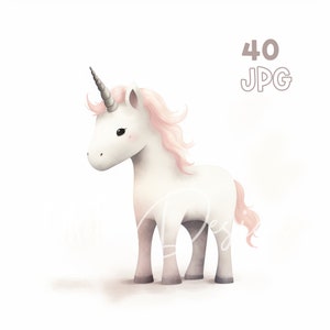 Unicorn Clipart - 40 hoge kwaliteit JPG's - Digitale Planner, Junk Journaling, Minimalistisch, Commercieel Gebruik, Digitale Download, Mokken, Kwekerij