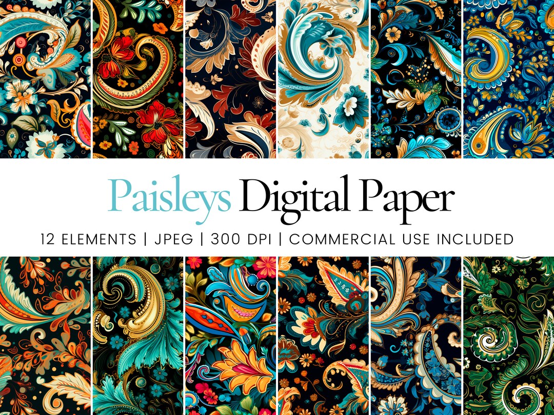 Paisley Digital Paper Pack, Ornate Paisley Seamless Patterns for ...