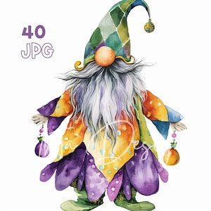 Mardi Gras Gnome Clipart - 40 hochwertige JPG - Digitaler Planer, Junk Journaling, Wandkunst, kommerzielle Nutzung, digitaler Download, Tassen, Bekleidung
