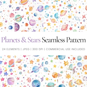 Planets & Stars Seamless Repeat Pattern, Digital Papers, Background, Tumbler Wrap, Printable, Commercial Use, Mugs, Apparel, Decor, Journal