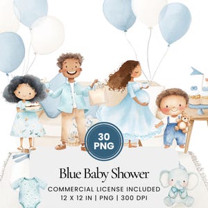 Blue Baby Shower Clipart - 30 PNG - Planejador digital, Junk Journaling, Uso comercial, Sublimação, Scrapbooking, Adesivos, Cena, Canecas, Cartão
