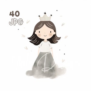Princess Clipart - 40 JPG de haute qualité - Planificateur numérique, Junk Journaling, Minimaliste, Art mural, Utilisation commerciale, Téléchargement numérique, Tasses