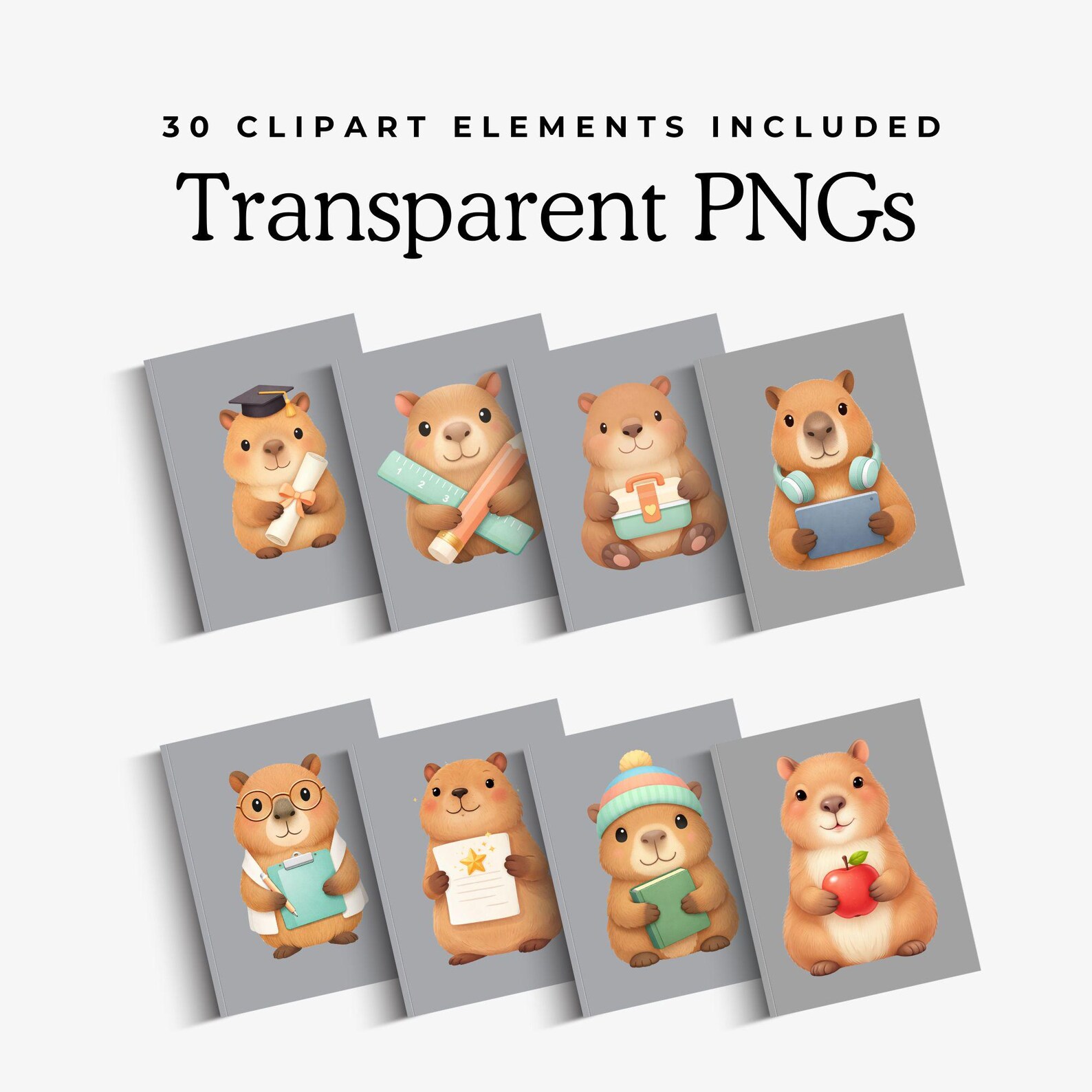Capybara School Clipart Bundle, Cute Animal Student Illustrations, Back ...