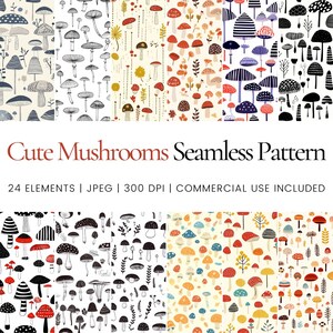 Schattig paddestoelen naadloos herhaal patroon, digitale papieren, achtergrond, Tumbler Wrap, afdrukbaar, commercieel gebruik, mokken, kleding, Decor van het huis