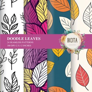 Doodle Leaves Nahtloses Wiederholungsmuster, digitales Papier, Hintergrund, Tumbler Wrap, druckbar, kommerzielle Nutzung, Tassen, Bekleidung, Wohndekoration, Karten