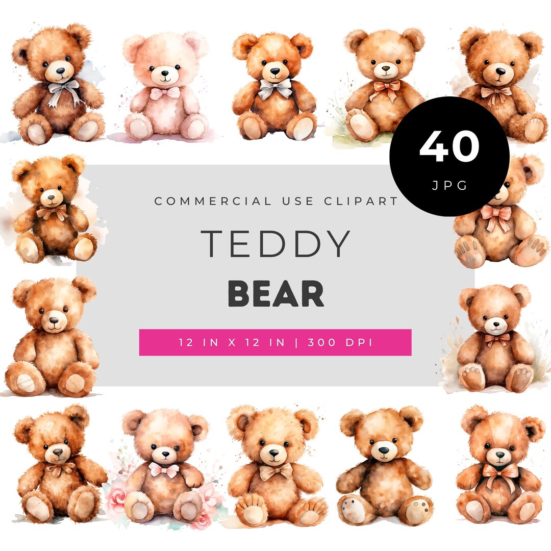 Watercolor Teddy Bear Clipart Set for Crafts, Cute Baby Nursery Bears ...
