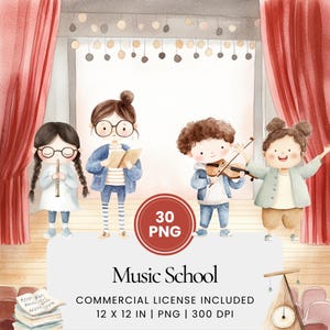 Music School Clipart - 30 PNG - Digital Planner, Junk Journaling, Wall Art, Commercial Use, Sublimation, Scrapbooking, Sticker, Scene, Cards