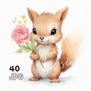 Baby Squirrel Clipart - 40 JPG di alta qualità - Pianificatore digitale, Junk Journaling, Acquerello, Uso commerciale, Download digitale, Tazze, Asilo nido