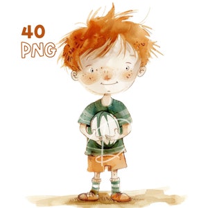 Rugby Boy Clipart - 40 PNG de haute qualité - Planificateur numérique, Junk Journaling, Aquarelle, Art mural, Utilisation commerciale, Téléchargement numérique, Mug