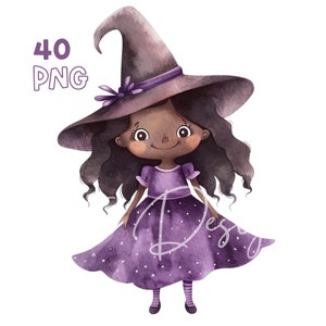 Piccole streghe Clipart - 40 PNG di alta qualità - Pianificatore digitale, Junk Journaling, Acquerello, Arte della parete, Uso commerciale, Download digitale