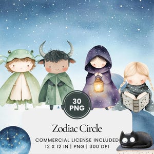 Zodiac Circle Clipart - 30 PNG - Planejador digital, Junk Journaling, Adesivos, Uso comercial, Sublimação, Scrapbooking, Cartões, Canecas, Cena