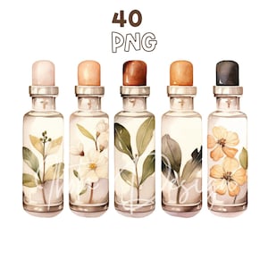 Bouteilles de maquillage Clipart - 40 PNG de haute qualité - Planificateur numérique, Junk Journaling, Aquarelle, Art mural, Utilisation commerciale, Tasses, Décoration intérieure