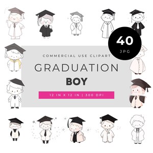 Graduation boy clipart bundle, cute graduate characters for scrapbooking and cards, school celebration cartoons for crafts, printable pack