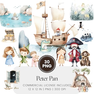 Clipart di Peter Pan - 30 PNG - Planner digitale, Junk Journaling, Arte murale, Uso commerciale, Sublimazione, Scrapbooking, Biglietti, Tazze, Compleanno