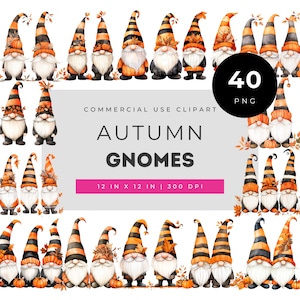 Autumn Gnome Watercolor Clipart Set, Fall Gnomes Illustrations for Planners Journals Invitations, Cute Seasonal Gnome PNG Bundle