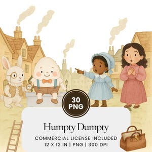 Humpty Dumpty Aquarell Clipart, Kinderreim PNG Bundle, Kinderbuch Illustrationen, Wandkunst druckbares Paket, Baby Shower Design Set