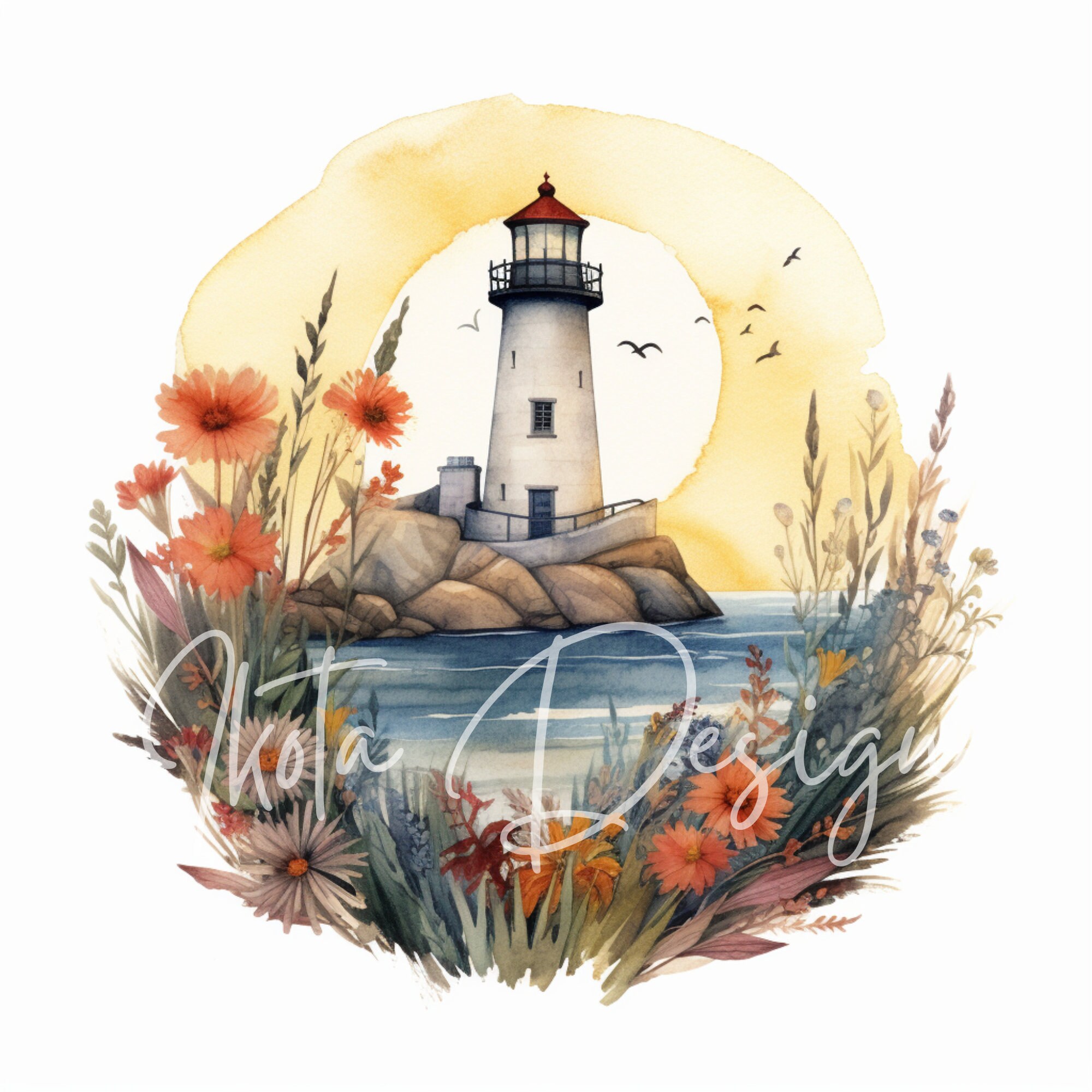Watercolor Lighthouse Clipart Set Coastal Seascape Visual Printable ...