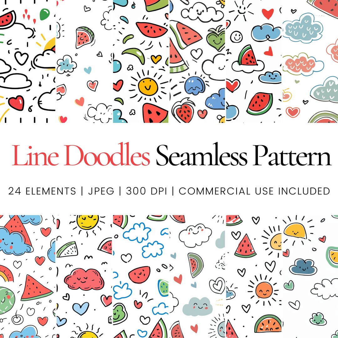 Line Doodle Seamless Repeat Pattern, Digital Papers, Background ...