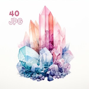 Pastel Crystals Clipart - 40 High Quality JPG - Digital Planner, Junk Journaling, Watercolor, Commercial Use, Digital Download, Mug, Apparel