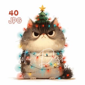 Christmas Grumpy Cat Clipart - 40 High Quality JPGs - Digital Planner, Junk Journaling, Wall Art, Commercial Use, Sublimation, Scrapbook
