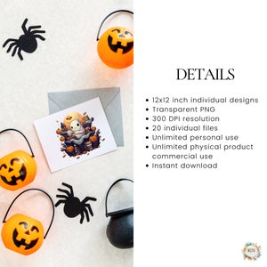 Pode incluir: Um download digital de 20 ilustra&ccedil;&otilde;es com tema de Halloween com um fantasma lendo um livro em cima de uma pilha de livros. As ilustra&ccedil;&otilde;es s&atilde;o de 30,5 cm x 30,5 cm, 300 DPI e v&ecirc;m em formato PNG transparente. A lista inclui uso pessoal e comercial ilimitado.