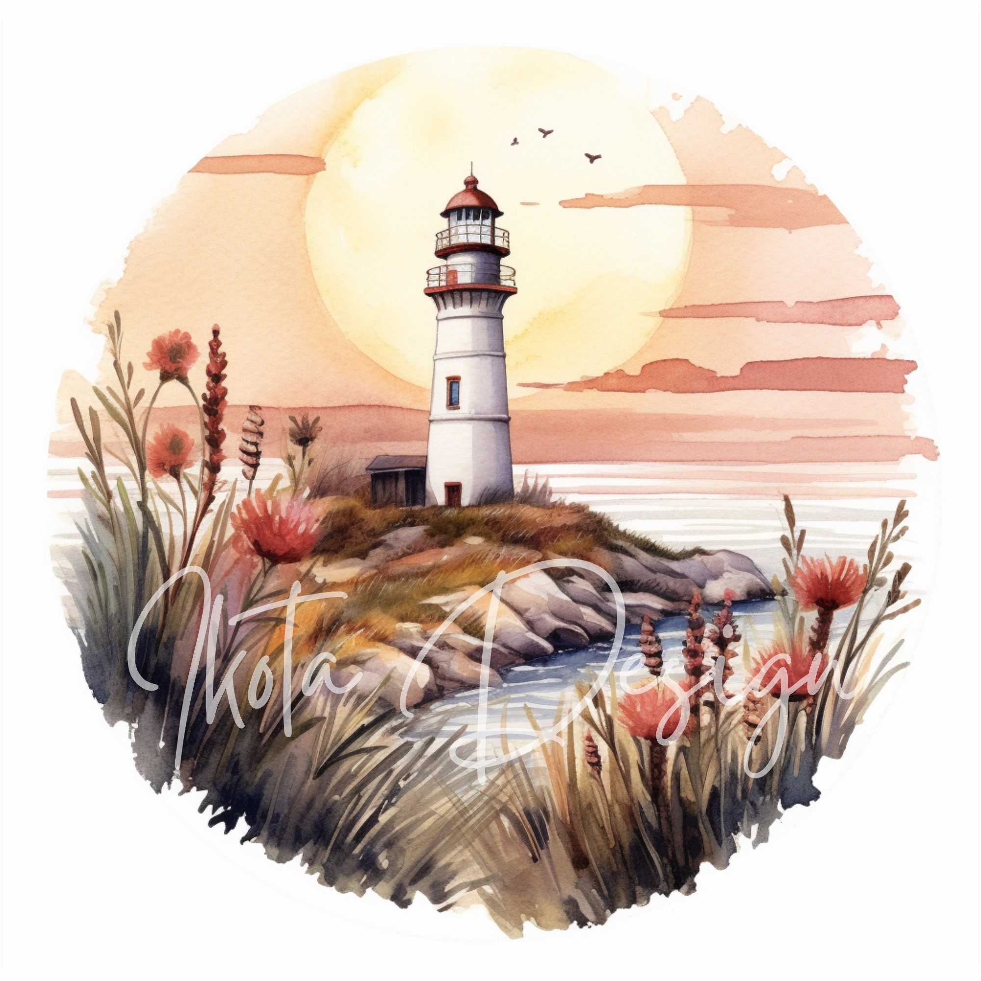 Watercolor Lighthouse Clipart Set Coastal Seascape Visual Printable ...