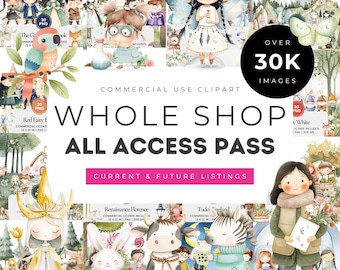 Exclusive Lifetime Whole Shop Bundle, 30000 Files: Clipart, PNG, JPG, Junk Journal Papers, Digital Papers, Seamless Repeat, Commercial Use