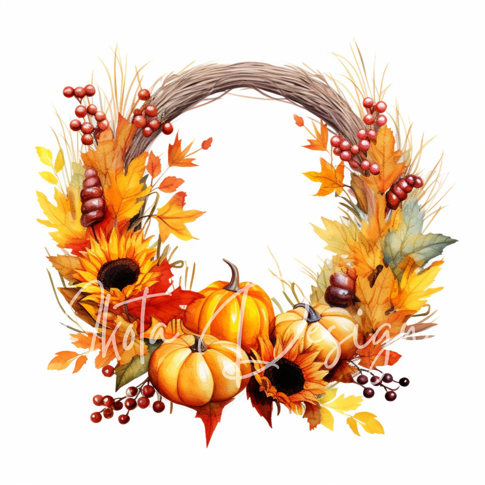 Thanksgiving Wreath Clipart 40 High Quality Jpgs Digital Planner, Junk ...