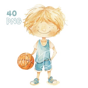 Basketbal Kids Clipart - 40 PNGs van hoge kwaliteit - Digitale Planner, Junk Journaling, Aquarel, Muurkunst, Commercieel Gebruik, Digitale Download