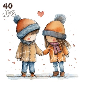 Children Holding Hands Clipart - 40 High Quality JPGs - Digital Planner, Junk Journaling, Wall Art, Commercial Use, Digital Download, Mugs