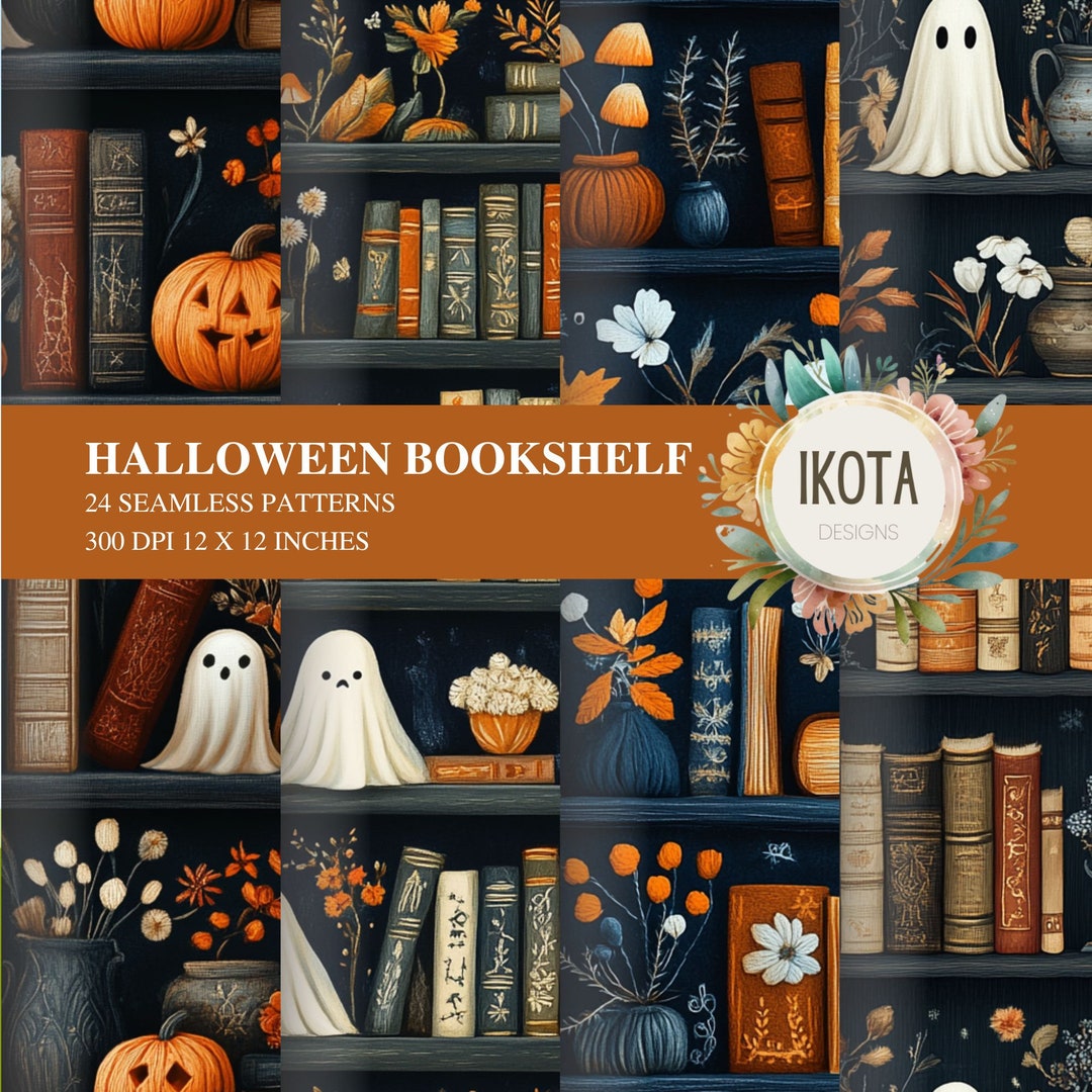 Halloween Bookshelf Seamless Pattern Set for Scrapbooking and Crafts ...
