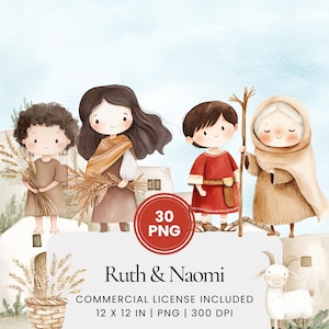 Ruth & Naomi Clipart - 30 PNG - Digital Planner, Junk Journaling, Bible, Commercial Use, Sublimation, Scrapbooking, Stickers, Cards, Mugs