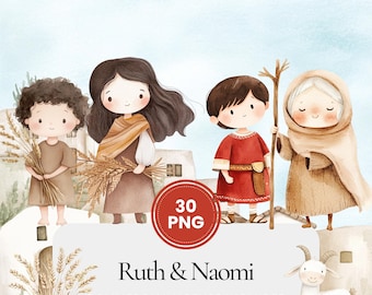 Ruth and Naomi Bible Clipart Bundle, Christian PNG Set for Kids Ministry, Sunday School Fussy Cuts, Scripture Story Graphic, Faith Printable
