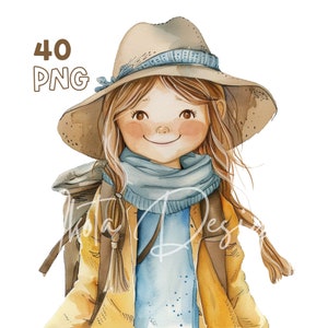 リトル エクスプローラー クリップアート - 40 個の高品質 PNG - デジタル プランナー、ジャンク ジャーナリング、水彩、ウォール アート、商用利用、デジタル ダウンロード