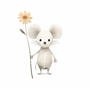 Mouse & Flower Clipart - 40 High Quality JPGs - Digital Planner, Junk Journaling, Minimalistic, Wall Art, Commercial Use, Digital Download