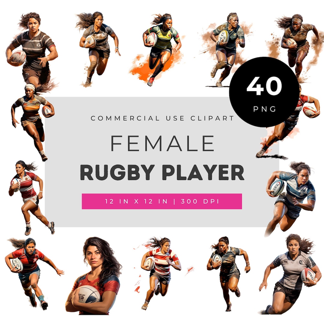 Woman Rugby Drawing Female Rugby Player Watercolor Clipart Bundle, Athletic Woman Sports ...
